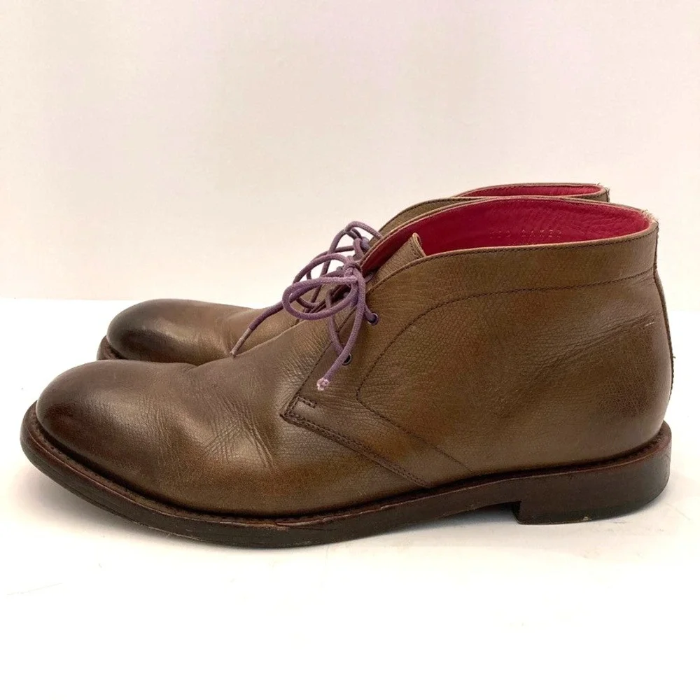 Ted Baker Boots Ankle Lace Up Chukka Men's 9 EU‎ 42 Brown Textured Leather 10889